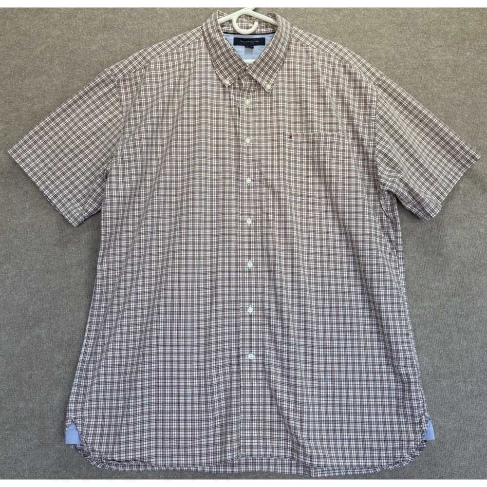Tommy Hilfiger Men's XXL Plaid Short Sleeve Button-Down Shirt 100% Cotton GUC